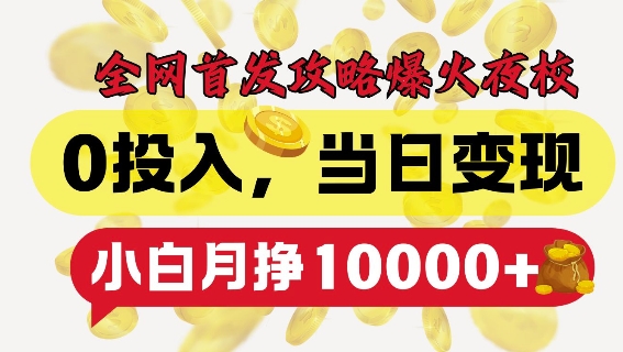 全网首发爆火夜校，0投入，当日变现，小白轻松月入1w+【揭秘】-一点通资源网