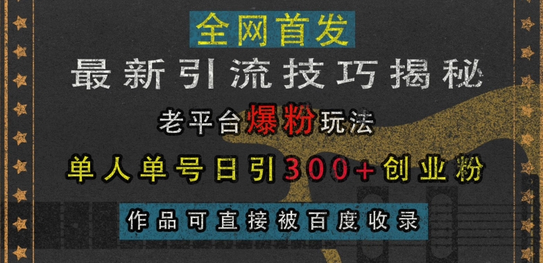 最新引流技巧揭秘，老平台爆粉玩法，单人单号日引300+创业粉，作品可直接被百度收录-一点通资源网