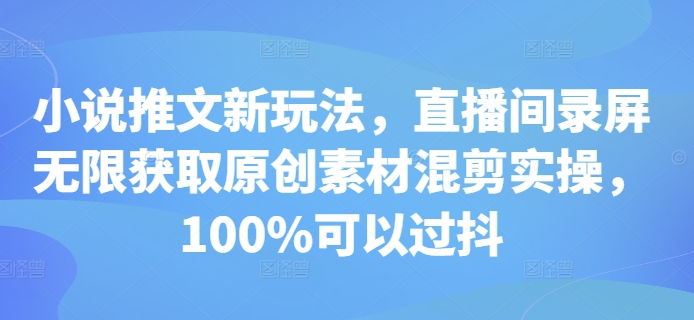 小说推文新玩法，直播间录屏无限获取原创素材混剪实操，100%可以过抖-一点通资源网
