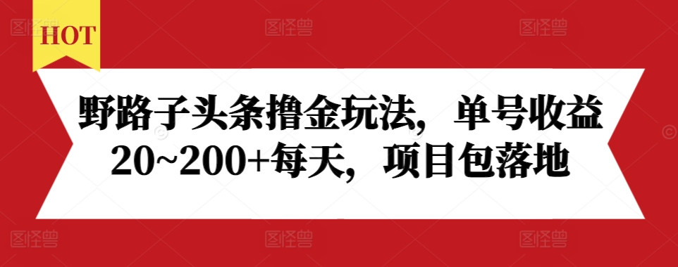 野路子头条撸金玩法，单号收益20~200+每天，项目包落地-一点通资源网