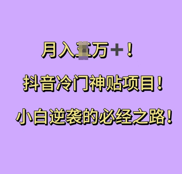 抖音冷门神贴项目，小白逆袭的必经之路，月入过W【揭秘】-一点通资源网