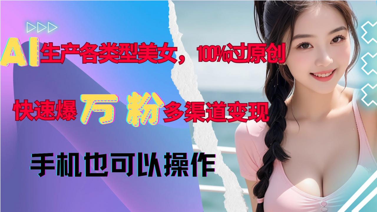 AI生产各类型美女，100%过原创，快速爆万粉，多渠道变现，新手可做-一点通资源网