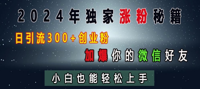 2024年独家涨粉秘籍，日引流300+创业粉，加爆你的微信好友，小白也能轻松上手-一点通资源网