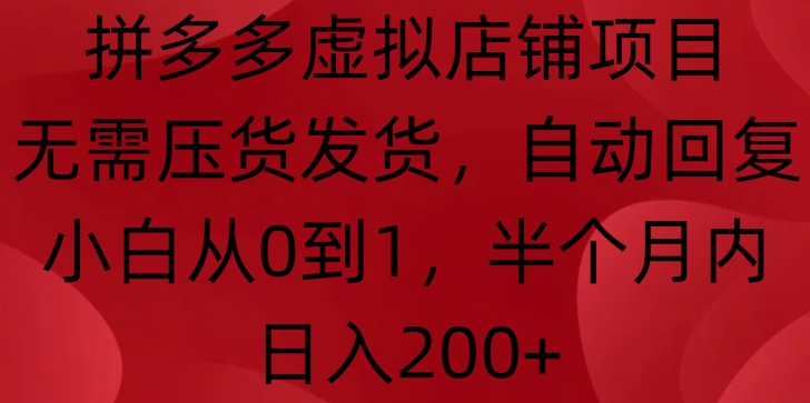 拼多多虚拟店铺项目，无需压货发货，自动回复，小白从0到1，半个月内日入200+【揭秘】-一点通资源网