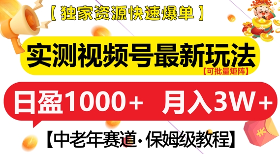 实测视频号最新玩法，中老年赛道，独家资源，月入过W+【揭秘】-一点通资源网