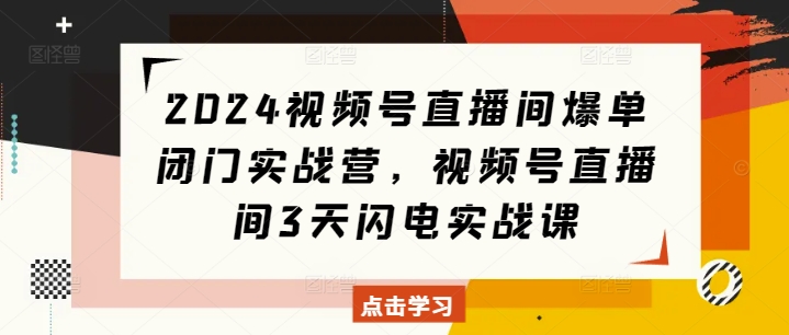 2024视频号直播间爆单闭门实战营，视频号直播间3天闪电实战课-一点通资源网