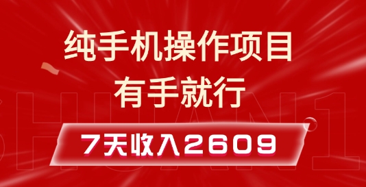 纯手机操作的小项目，有手就能做，7天收入2609+实操教程【揭秘】-一点通资源网