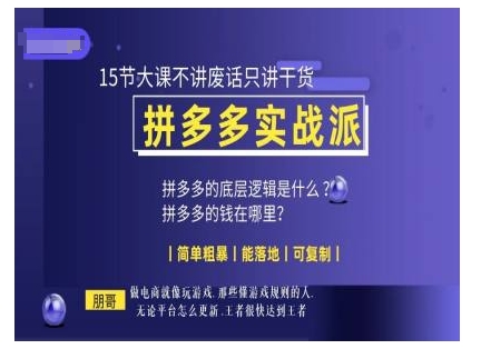 朋哥电商(拼多多实战派)，15节大课不讲废话只讲干货，简单粗暴 能落地 可复制-一点通资源网