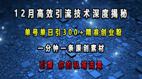 最新高效引流技术深度揭秘 ，单号单日引300+精准创业粉，一分钟一条原创素材，引爆你的私域流量-一点通资源网