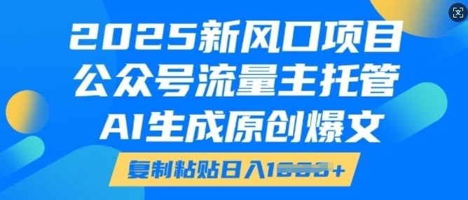 2025新风口项目，公众号流量主托管，AI生成原创爆文，复制粘贴日入多张-一点通资源网