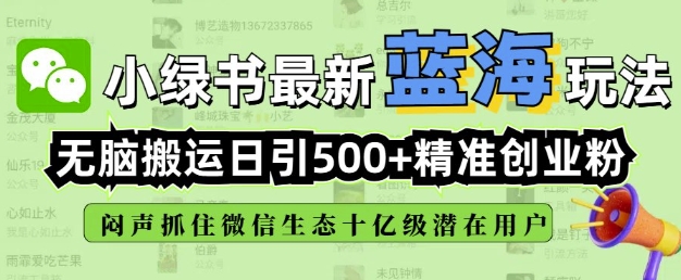 小绿书无脑搬运引流，全自动日引500精准创业粉，微信生态内又一个闷声发财的机会-一点通资源网