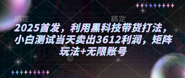 2025首发，利用黑科技带货打法，小白测试当天卖出3612利润，矩阵玩法+无限账号【揭秘】-一点通资源网
