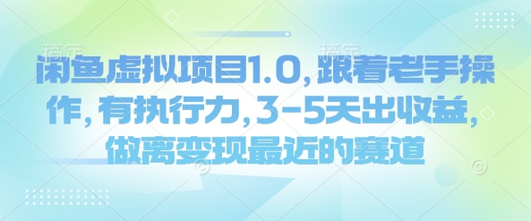 闲鱼虚拟项目1.0，跟着老手操作，有执行力，3-5天出收益，做离变现最近的赛道-一点通资源网