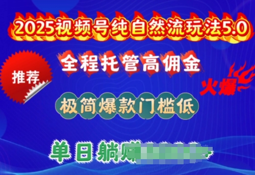 2025视频号纯自然流玩法5.0，全程托管高佣金，极简爆款门槛低，单日收益多张【揭秘】-一点通资源网