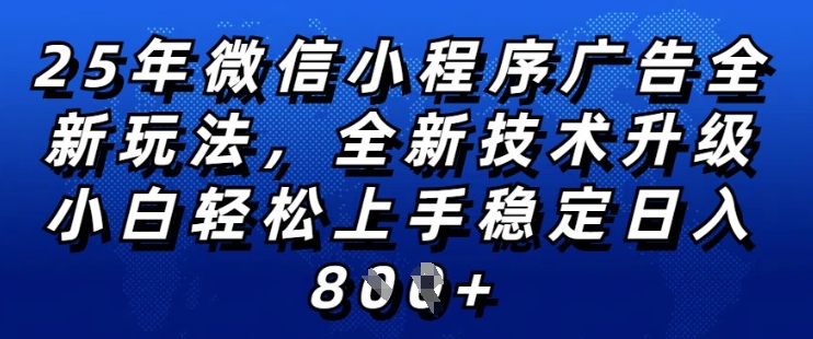 2025年微信小程序全新玩法纯小白易上手，稳定日入多张，技术全新升级，全网首发【揭秘】-一点通资源网