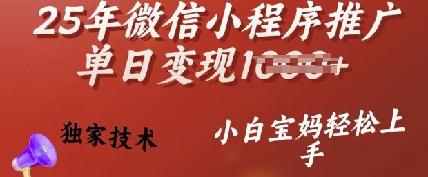 25年微信小程序推广单日变现多张，独家技术，小白宝妈轻松上手【揭秘】-一点通资源网