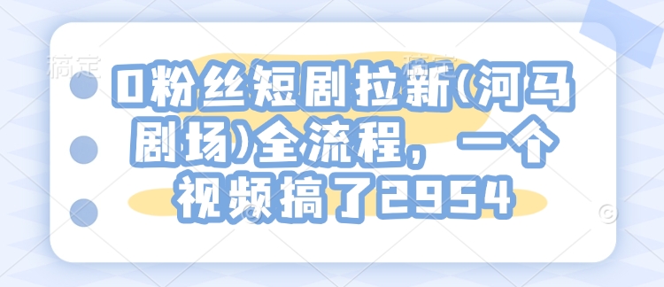 0粉丝短剧拉新(河马剧场)全流程，一个视频搞了2954-一点通资源网