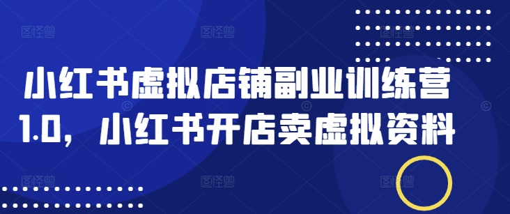 小红书虚拟店铺副业训练营1.0，小红书开店卖虚拟资料-一点通资源网