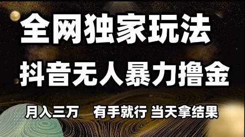 全网独家玩法抖音无人暴力撸金，月入3W，有手就行，当天拿结果【揭秘】-一点通资源网