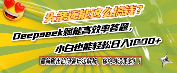 头条还能这么搞钱？最新刚出的问答玩法解析，你绝对没见过！Deepseek赋能高效率答题，小白也能轻松日入1k+-一点通资源网