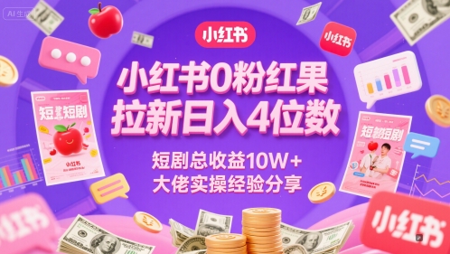小红书0粉红果短剧拉新日入4位，数短剧总收益10W+大佬实操经验分享-一点通资源网