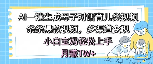 AI一键生成母子对话育儿类视频，条条爆款视频，多渠道变现，小白宝妈轻松上手，月入1W+-一点通资源网