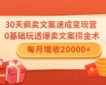 30天疯卖文案速成变现营,0基础玩透爆卖文案捞金术!每月增收20000+-一点通资源网