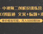 中视频二创解说训练营:从0到精通 文案+标题+素材、月入5000到5W-一点通资源网