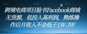 跨境电商项目脸书Facebook商城无货源,低投入高利润,熟练操作后月收入不会低于1W-3W-一点通资源网