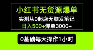 小红书无货源爆单实测从0起店无脑发笔记爆单3000+长期项目可多店-一点通资源网