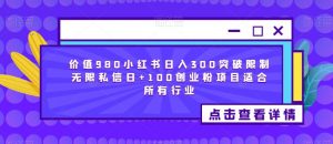 价值980小红书日入300突破限制无限私信日+100创业粉项目适合所有行业-一点通资源网