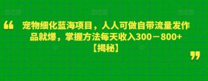 宠物细化蓝海项目，人人可做自带流量发作品就爆，掌握方法每天收入300－800+【揭秘】-一点通资源网