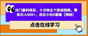 冷门暴利项目，十分钟五个原创视频，轻松日入600+，适合小白0基础【揭秘】-一点通资源网