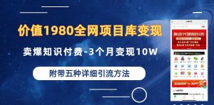 价值1980的全网项目库变现-卖爆知识付费-3个月变现10W是怎么做到的-附多种引流创业粉方法【揭秘】-一点通资源网