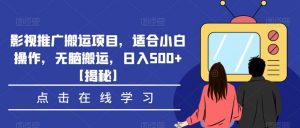 影视推广搬运项目，适合小白操作，无脑搬运，日入500+【揭秘】-一点通资源网