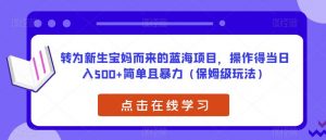 转为新生宝妈而来的蓝海项目,操作得当日入500+简单且暴力(保姆级玩法)【揭秘】-一点通资源网