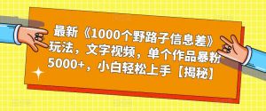 最新《1000个野路子信息差》玩法,文字视频,单个作品暴粉5000+,小白轻松上手【揭秘】-一点通资源网