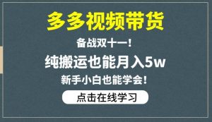 多多视频带货,备战双十一,纯搬运也能月入5w,新手小白也能学会-一点通资源网