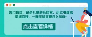 冷门项目,记录儿童成长档案,小红书虚拟资源变现,一部手机实现日入300+【揭秘】-一点通资源网