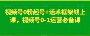 视频号0粉起号+话术框架线上课,视频号0-1运营必备课-一点通资源网