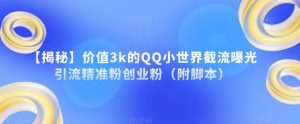 【揭秘】价值3k的QQ小世界截流曝光引流精准粉创业粉（附脚本）-一点通资源网