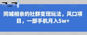 同城相亲的社群变现玩法，风口项目，一部手机月入5w+【揭秘】-一点通资源网