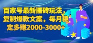 百家号最新搬砖玩法,复制爆款文案,每月稳定多赚2000-3000+【揭秘】-一点通资源网