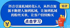 抖音引流私域转化6.0，从抖音源源不断把人加到私域，让加到私域的粉丝买单，让客户持续购买-一点通资源网
