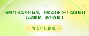 视频号书单号日玩法，日收益1000+！爆款项目玩法揭秘，新手直接干【揭秘】-一点通资源网