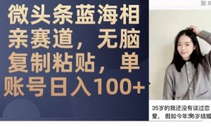 微头条蓝海相亲赛道,无脑复制粘贴,单账号日入100+-一点通资源网