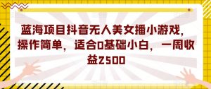 蓝海项目抖音无人美女播小游戏,操作简单,适合0基础小白,一周收益2500【揭秘】-一点通资源网