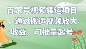 百家号视频搬运项目，通过搬运视频放大收益，可批量起号【揭秘】-一点通资源网
