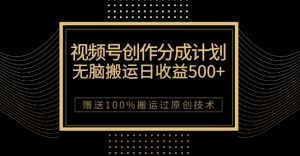 最新视频号创作分成计划,无脑搬运一天收益500+,100%搬运过原创技巧【揭秘】-一点通资源网