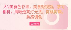 大V美食色彩法,美食短视频,学习相机,清晰透亮灯光法,剪映剪辑,美感调色-一点通资源网